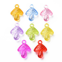 Autumn Theme Transparent Acrylic Pendants, Mushroom, Mixed Color, 27.5x20x9mm, Hole: 3mm