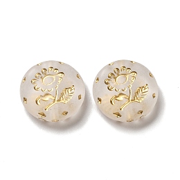 Honeyhandy Transparent Plating Acrylic Beads, Golden Metal Enlaced, Flat Round with Flower, Frosted, Clear, 18x5.5mm, Hole: 1.8mm, about 399pcs/500g