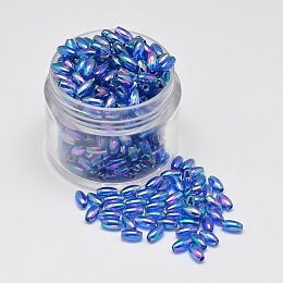 Honeyhandy AB Color Plated Rice Electroplated Eco-Friendly Transparent Acrylic Beads, Cornflower Blue, 6x3mm, Hole: 1mm, about 1770pcs/50g