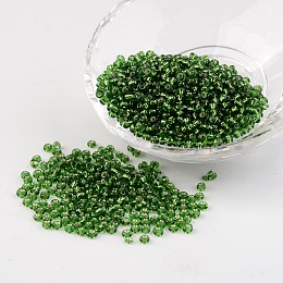 Honeyhandy 8/0 Glass Seed Beads, Silver Lined Round Hole, Round, Lime Green, 3mm, Hole: 1mm, about 1097pcs/50g