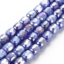 Arricraft Opaque Baking Painted Glass Beads Strands, Imitation Stones, Faceted, AB Color Plated, Column, Slate Blue, 8x8mm, Hole: 1.2mm, about 60pcs/strand, 19.69 inch(50cm)