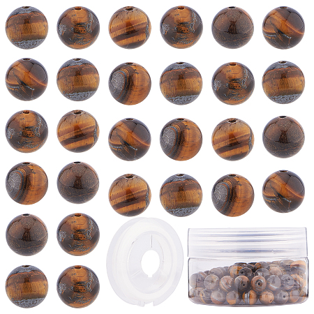 SUNNYCLUE DIY Jewelry Set Making Kits, with Natural Tiger Eye Round Beads, Dyed & Undyed, Elastic Thread, 8~8.5mm, Hole: 1mm, 10pcs/box