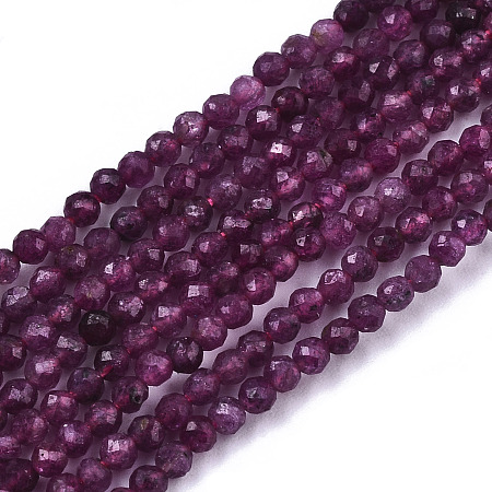 ARRICRAFT Natural Ruby/Red Corundum Beads Strands, Round, Faceted, 2mm, Hole: 0.5mm, about 195~196pcs/strand, 15.35 inches~15.43 inches(39~39.2cm)