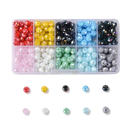 ARRICRAFT 10 Colors Electroplate Glass Beads, Opaque Solid Color, AB Color Plated, Faceted, Rondelle, Mixed Color, 8x6mm, Hole: 1mm; 10 colors, 30pcs/color, 300pcs/box