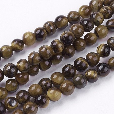 ARRICRAFT Natural Tiger Eye Round Bead Strands, 4mm, Hole: 1mm, about 83~96pcs/strand, 15.7 inches