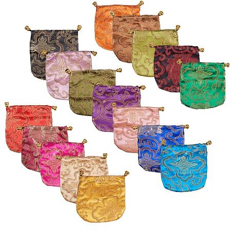 NBEADS 34 Pcs Mixed Color Silk Brocade Embroidered Drawstring Pouch Candy Jewelry Pouch Bag Gift Bags Purse