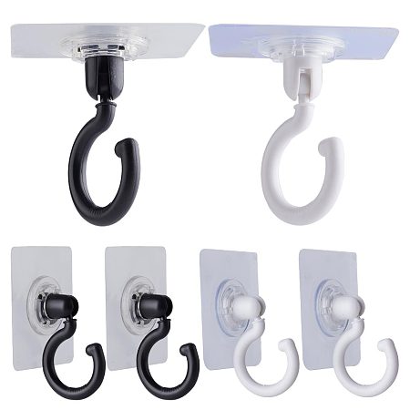 GORGECRAFT 6Pcs Adhesive Mosquito Net Ceiling Hooks and Wall Hooks Swivel Ceiling Turn 360°/180°Mounted Hooks for Hanging Small Plants Towel Coat Bag Bathroom Bedroom Kitchen Door, White&Black