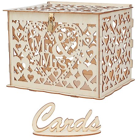 AHANDMAKER Wedding Card Box, Rustic Card Box with Lock Catch Clasp, Large Capacity, Perfect for Weddings, Baby Showers, Birthdays, Graduations