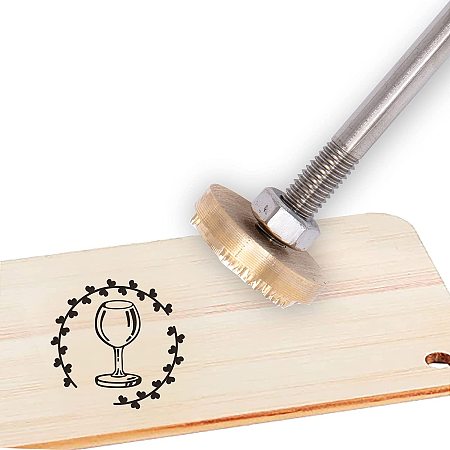 OLYCRAFT Wood Leather Cake Branding Iron 1.2 Inch Branding Iron Stamp Custom Logo BBQ Heat Bakery Stamp with Brass Head Wood Handle for Woodworking Baking Handcrafted Design - Red Wine Glass