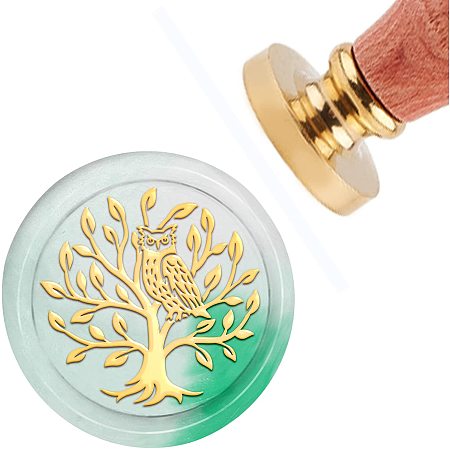 CRASPIRE Wax Seal Stamp Tree of Life Vintage Sealing Wax Stamps Owl 30mm Removable Brass Head Sealing Stamp with Wooden Handle for Wedding Invitations Thanksgiving Valentine's Day Gift Wrap