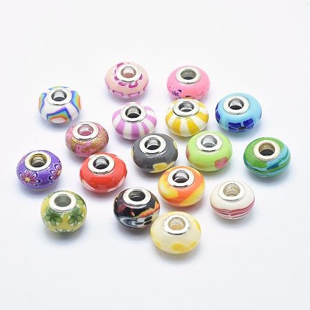 Arricraft Opaque Polystyrene(PS) Plastic European Groove Beads, Large Hole Beads, Column with Groove, Mixed Color, 7x6.5mm, Hole: 4mm, about 3500pcs/500g