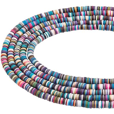 NBEADS 5 Strands Polymer Clay Beads, Polymer Clay Disc Loose Spacer Beads Flat Round Spacer Beads for DIY Jewelry Making, About 380pcs/strand