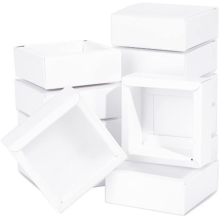 BENECREAT 16 Packs 3.3x3.3x1.3inch Clear Frosted PVC Cover Drawer Boxes, Square White Kraft Present Packaging Boxes for Party Favor Treats, Bakery, and Jewelry Packaging