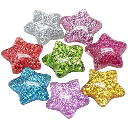 ARRICRAFT 200pcs Plastic Resin Cabochons 16mm Flat Back Glittery Star Beads Cabochon Embellishments for Craft Scrapbooking Jewelry Making