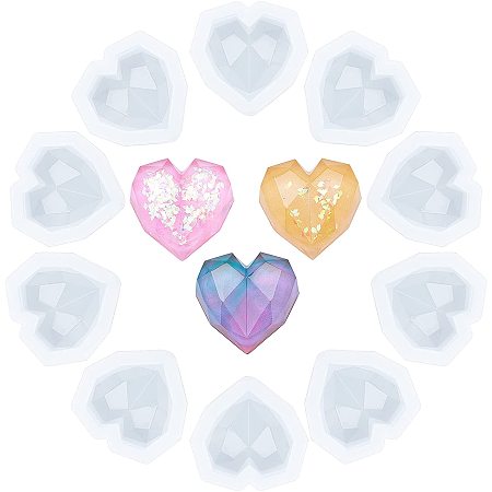 ARRICRAFT 10 Pcs Faceted Heart Silicone Resin Molds, Resin Casting Molds for for Resin Jewelry DIY Craft-Clear