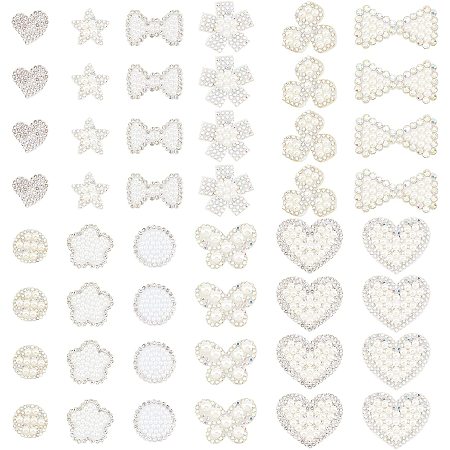 Arricraft 48 Pcs 12 Styles Pearl Patches, Starfish Butterfly Heart Bowknot Flower Pearl Patch Stickers Glittered Plastic Pearl Applique Embroidery Applique Badges for Sewing DIY Crafts Clothes Hats