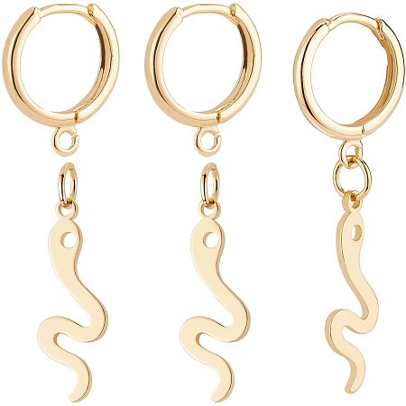BENECREAT 5 Pairs 18K Gold Plated Brass Huggie Hoop Earring Findings Hoop Earrings with 10Pcs Snake Brass Charms(22x8x1mm)