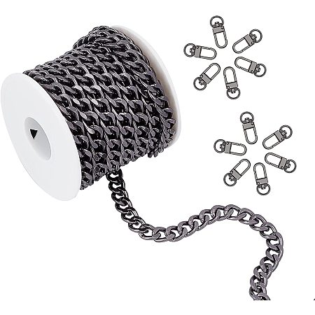 CHGCRAFT Aluminium Curb Chains Smooth Surface Charm Unwelded Connector Chain with Spool Black Color Chains for DIY Jewelry Making Chain