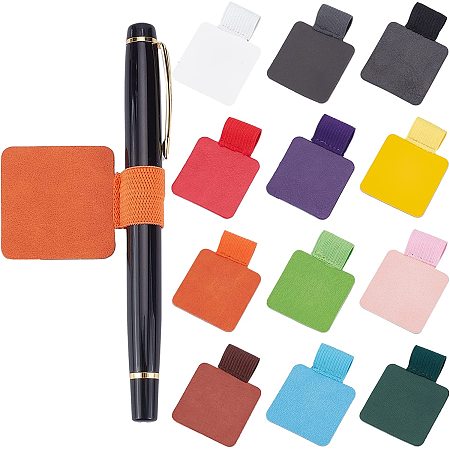 NBEADS 24Pcs 12 Colors Adhesive Pen Loop Holder, Pencil Elastic Loop Imitation Leather Pencil Elastic Band Loop Designed for Notebooks Journals Calendars Planners Tablet Case