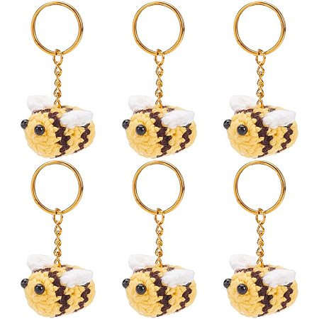 NBEADS 6 Pcs Crochet Bee Keychain, Knitting 3D Bumblebee Key Chain Cute Car Keyring Charm Handmade Keychain Accessories Purse Pendant for Bag Phone Car Wallet Lanyard Party Favors Gifts