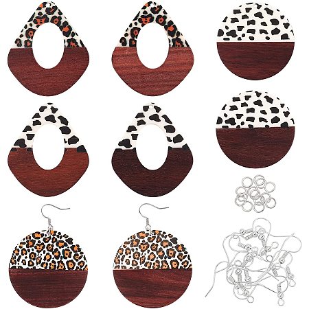 OLYCRAFT 48 Pcs Resin Wood Earring Pendants Teardrop and Flat Round Statement Jewelry Resin Wood Earring Making Kit Jewelry Findings for Jewelry Making - 4 Styles