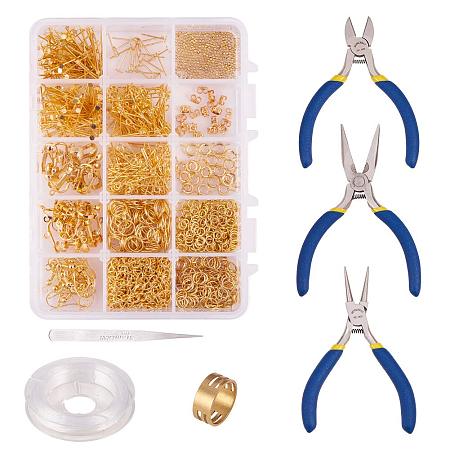 ARRICRAFT Golden DIY Earring Making Kit - Jump Rings, Earring Hooks, Eyepins, Headpin, Crimp Beads, Earnuts, Earring Components, Twist Extender Chains, Pliers, Tweezers