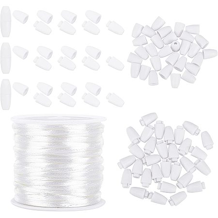 Pandahall Elite 30 Set 24mm Plastic Break Away Safety Clasp Buckle with 10m Nylon Braided String Cords for Bracelets Necklaces DIY Jewelry Craft Making, White