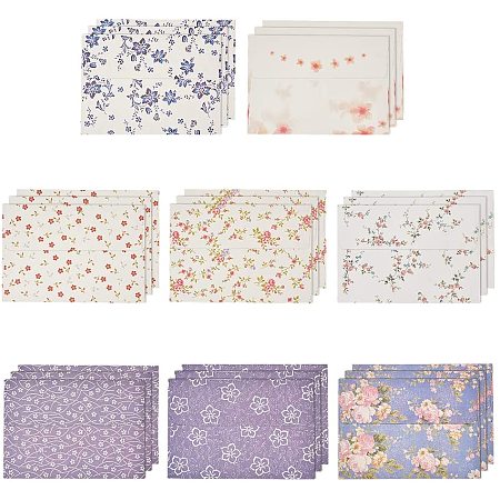 PandaHall Elite 32pcs Rectangle Paper Envelope with Flower Pattern Gift Invitation Envelope for Wedding Party, 176x124.5x0.4mm