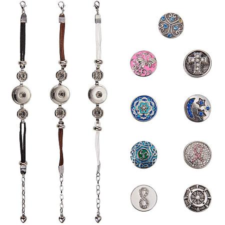 SUNNYCLUE 3PCS Faux Suede Snap Bracelet with 9PCS 5.5mm Snap Buttons DIY Jewelry Charms, 7-1/2
