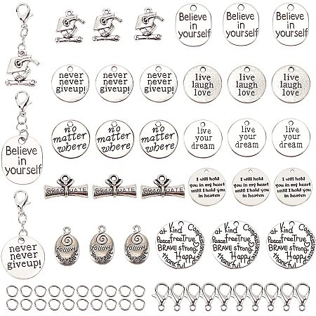 SUNNYCLUE Inspiration Words Charms Never Give Up Pendant Graduation Cap Alloy Charms with Lobster Claw Clasp & Jump Rings Jewelry Making Crafting Findings Accessory for DIY Necklace Bracelet