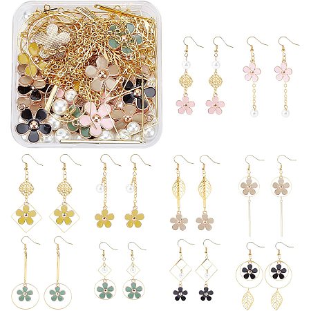 SUNNYCLUE 1 Box DIY 10 Pairs Enamel Flower Earrings Making Kit