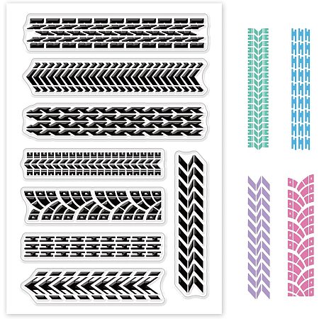 GLOBLELAND Tire Tracks Clear Stamps Transparent Silicone Stamp for Card Making Decoration and DIY Scrapbooking