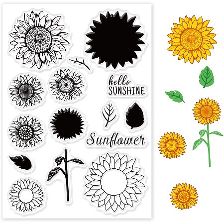 GLOBLELAND Sunflower Silicone Clear Stamps Flowers Transparent Stamps for Birthday Valentine's Day Cards Making DIY Scrapbooking Photo Album Decoration Paper Craft