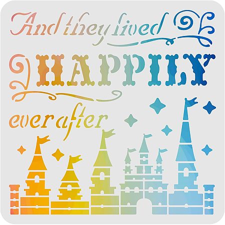 FINGERINSPIRE Happily Ever After Stencils Template 11.8x11.8inch Plastic Castle Drawing Painting Stencils Square Reusable Stencils for Painting on Wood, Floor, Wall and Tile