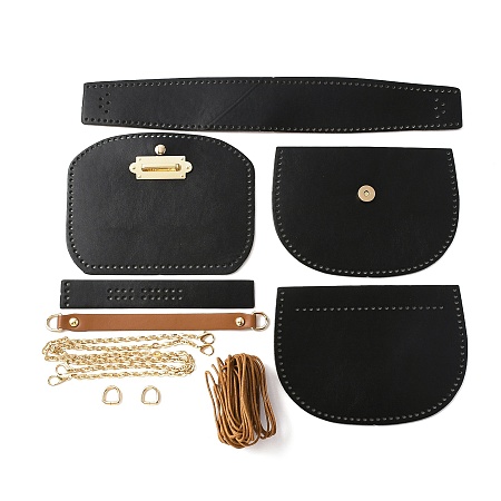 WADORN DIY Crossbody Bags Knitting Set, Including PU Leather Accessoriess, Iron & Alloy Chains Strap, D-Ring and Wax Cord, Mixed Color, 42x6.3x0.3cm, Hole: 4mm