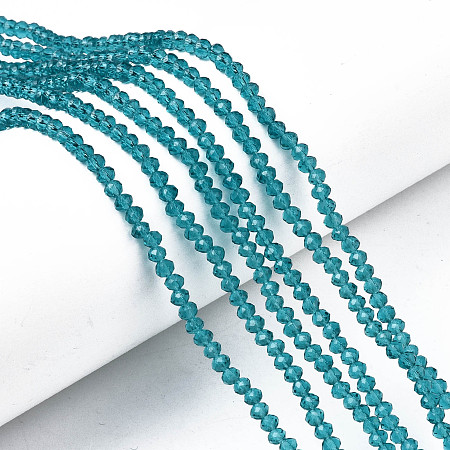 Honeyhandy Glass Beads Strands, Faceted, Rondelle, Light Sea Green, 3.5x3mm, Hole: 0.4mm, about 123~127pcs/strand, 13.78 inch~14.17 inch(35~36cm)