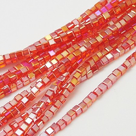 Honeyhandy Electroplate Glass Beads Strands, AB Color Plated, Faceted, Cube, Red, 4x4x4mm, Hole: 1mm
