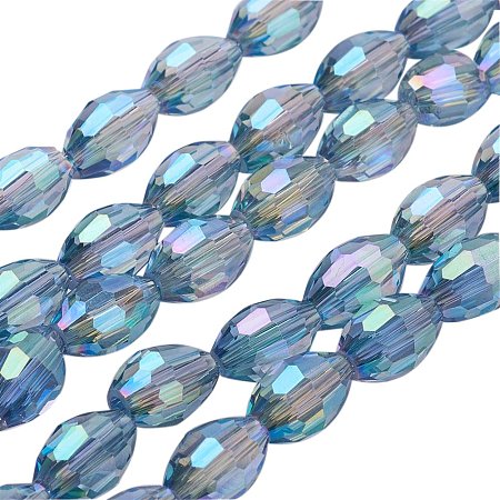 NBEADS 10 Strands Full Rainbow Plated Faceted Oval Transparent Seablue Glass Beads Strands with 6x4mm,Hole:1mm,About 72pcs/Strand