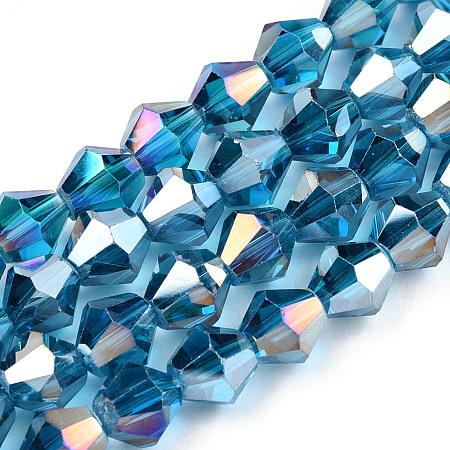 Honeyhandy Electroplate Glass Beads Strands, AB Color Plated, Faceted, Bicone, Dark Turquoise, 7.5~8x7.5~8mm, Hole: 1.5mm, about 40pcs/strand, 11.81 inch