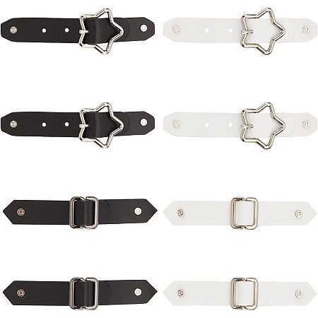 FINGERINSPIRE 8 Sets 2 Styles Leather Sew-On Toggles Closures Black & White PU Leather Snap Toggle Sew On Duffle Jacket Buckle Rectangle & Star Metal Clasp Fasteners for Dress Coat Jacket DIY Craft