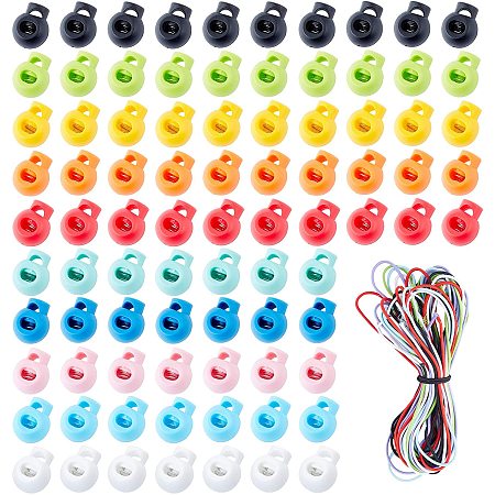 NBEADS 100 Pcs Elastic Cord Lock, Spring Cord Locks Toggles Stopper Buttons Elastic Adjustment Buckles with 18 Meters Elastic Cord for Backpack Drawstrings