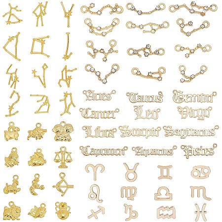 OLYCRAFT 60 Pieces Constellation Charms Bulk Zodiac Theme Charm Alloy Zodiac Sign Charms Epoxy Resin Supplies Filling for Necklace Bracelet Jewelry Making - 4 Styles