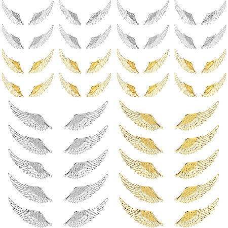 PandaHall Elite 80pcs Wing Charms, Guardian Angel Charms Angel Wings Pendant Feather Charms Lucky Couple Charms for Necklaces Bracelets Jewelry Making Gifts, Platinum & Golden