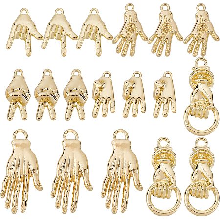 SUNNYCLUE 1 Box 36Pcs 6 Styles Evil Eye Charms Hand Gesture Charm Victory Sign Pendants for Jewelry Making Charms Necklace Earrings Findings Key Chain Supplies Bracelet Accessories 18K Gold Plated