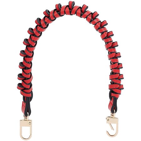 PandaHall Elite 1 pc 17 Inch Braided Imitation Leather Replacement Handles Purses Straps Handbags Shoulder Bag Strap with Swivel Lobster Buckles, Red