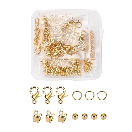 Arricraft 650Pcs Zinc Alloy Lobster Claw Clasps, Parrot Trigger Clasps & Iron Bead Tips & Brass Jump Rings and Rondelle Brass Crimp Beads, Cadmium Free & Lead Free, Jewelry Making Findings, Golden, 650pcs/set