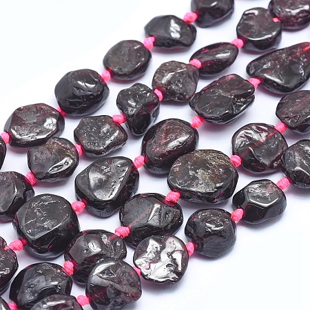 Honeyhandy Natural Garnet Beads Strands, Nuggets, 10~20x11~15x4~8mm, Hole: 1mm, about 28~29pcs/strand, 16.3 inch(41.5cm)