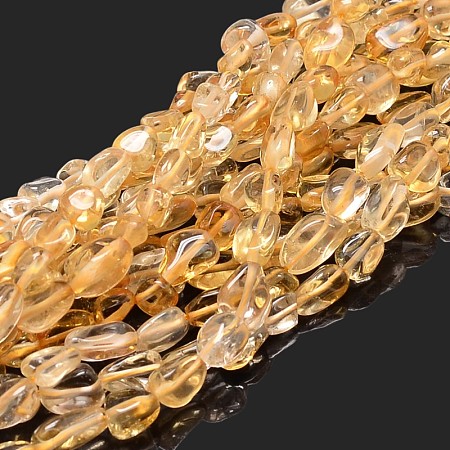 Honeyhandy Natural Citrine Nuggets Beads Strands, Tumbled Stone, Dyed & Heated, 5~10x6~7x3~7mm, hole: 1mm, about 14.9 inch~15.7 inch