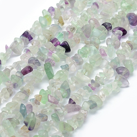 Honeyhandy Natural Fluorite Beads Strands, Chip, 5~8mm, Hole: 1mm, about 33 inch(84cm)