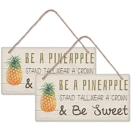Arricraft 2 Sets Motivational Sentence Wood Hanging Sign Plaque Interesting Slogan Sign Rectangle Wall Art Pineapple Pattern for Bedroom Living Room Porch Wall Decoration About 11.8x5.9inch